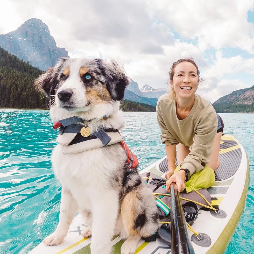 Victoria and Farley on a Kayak in Banff National Park